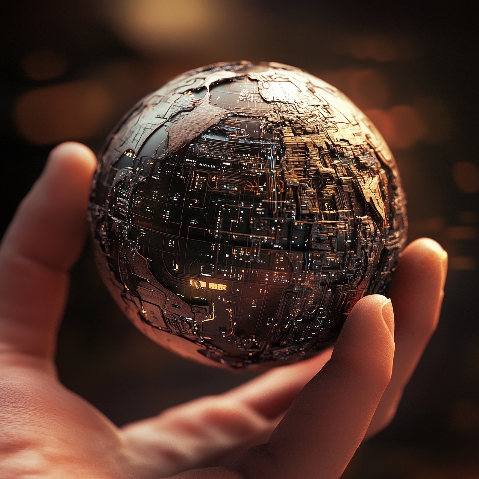 A close-up of fingers holding a small planet earth, representing the shift from data ownership to digital sovereignty.